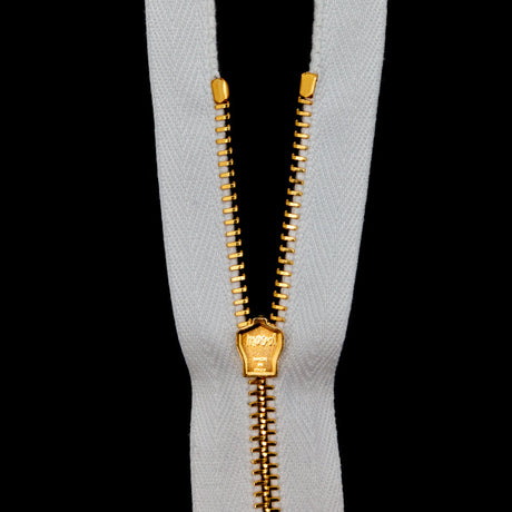 Mood Exclusive Italian White and Gold T3 Closed End Metal Zipper - 9"