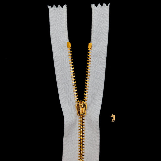Mood Exclusive Italian White and Gold T3 Closed End Metal Zipper - 9"