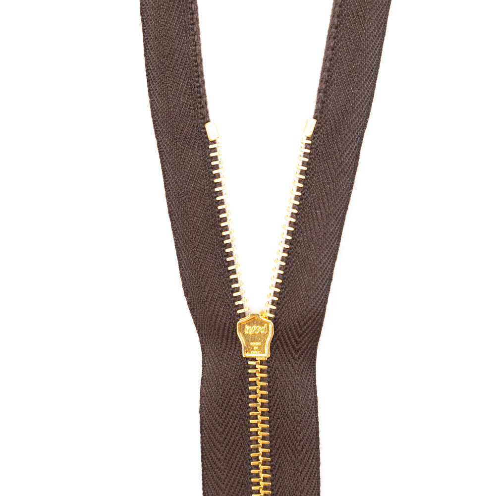 Mood Exclusive Italian Brown and Gold T3 Open End Metal Zipper - 27.5"