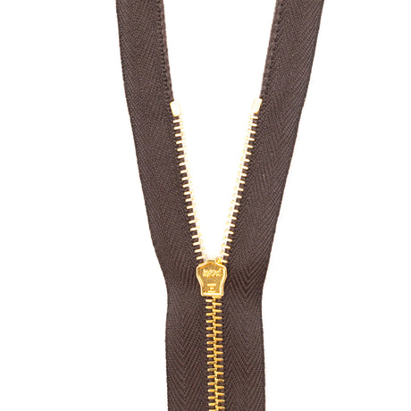 Mood Exclusive Italian Brown and Gold T3 Open End Metal Zipper - 27.5"