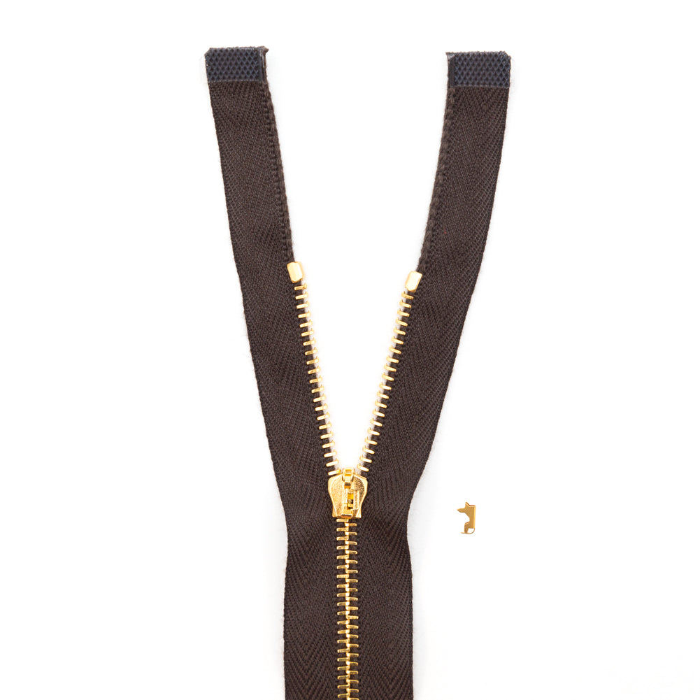 Mood Exclusive Italian Brown and Gold T3 Open End Metal Zipper - 27.5"