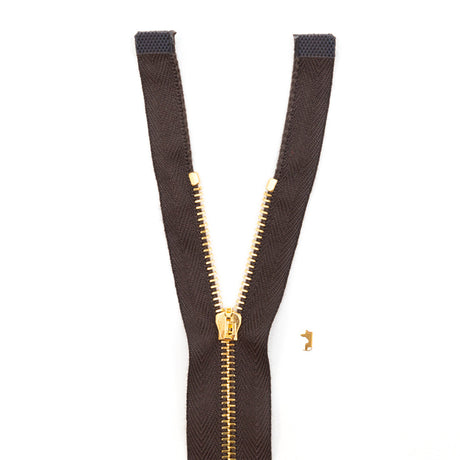 Mood Exclusive Italian Brown and Gold T3 Open End Metal Zipper - 27.5"