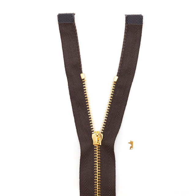 Mood Exclusive Italian Brown and Gold T3 Open End Metal Zipper - 27.5"