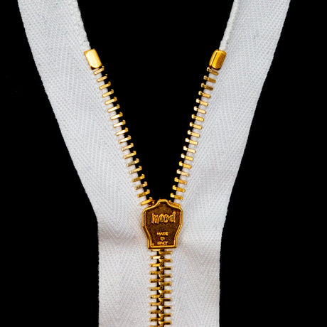 Mood Exclusive Italian White and Gold T5 Closed End Metal Zipper - 9"