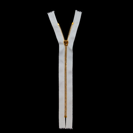 Mood Exclusive Italian White and Gold T5 Closed End Metal Zipper - 9"