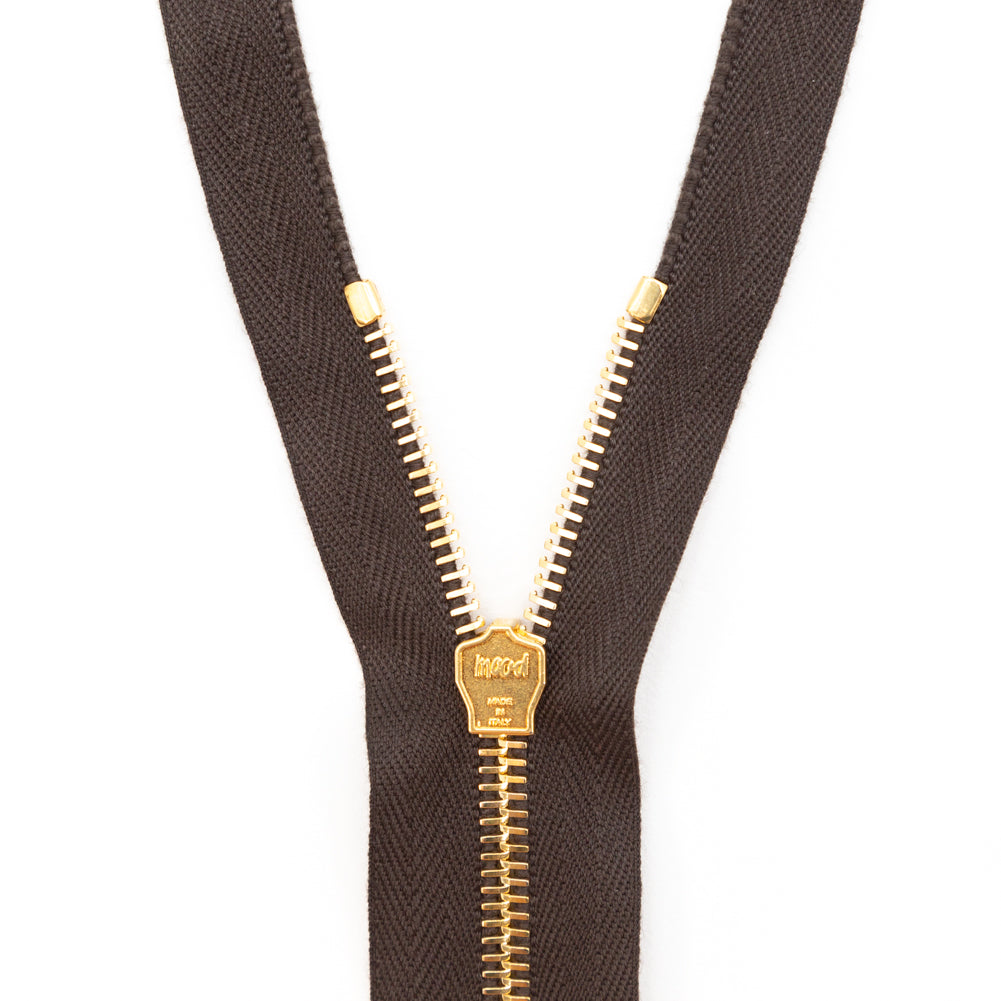 Mood Exclusive Italian Brown and Gold T5 Open End Metal Zipper - 27.5"