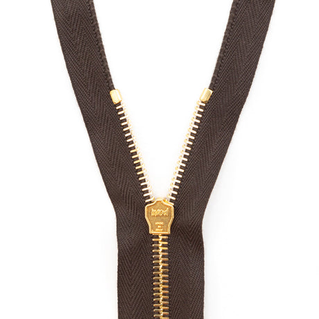 Mood Exclusive Italian Brown and Gold T5 Open End Metal Zipper - 27.5"