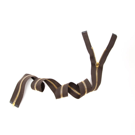 Mood Exclusive Italian Brown and Gold T5 Open End Metal Zipper - 27.5"