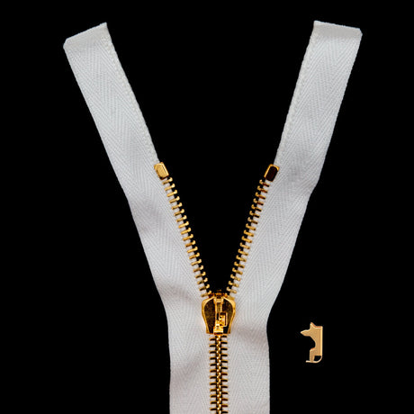 Mood Exclusive Italian Off-White and Gold T5 Open End Metal Zipper - 27.5"