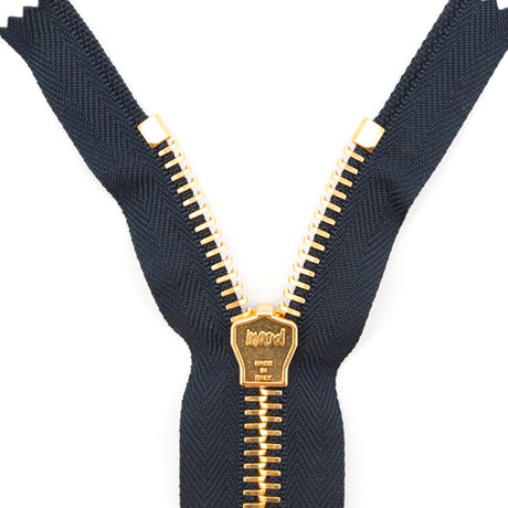 Mood Exclusive Italian Navy and Gold T8 Closed End Metal Zipper - 9"