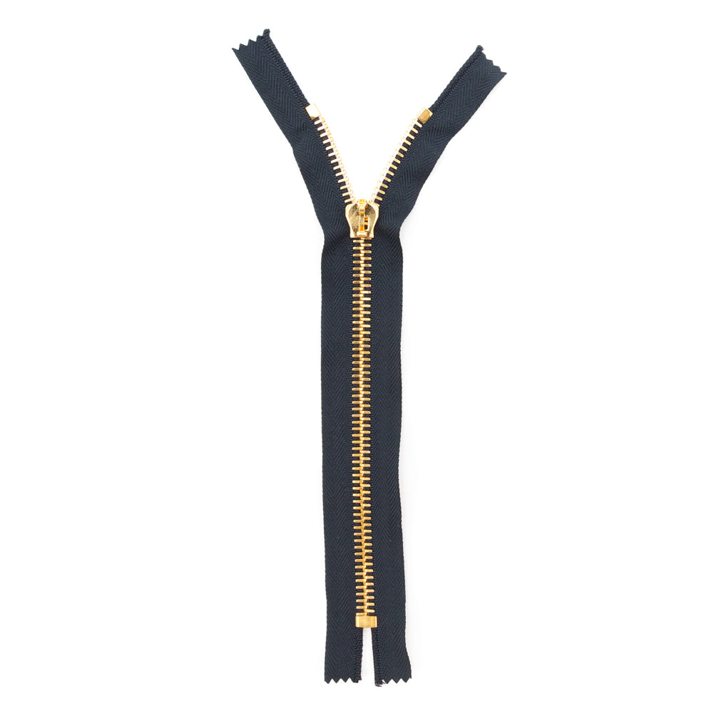 Mood Exclusive Italian Navy and Gold T8 Closed End Metal Zipper - 9"