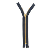 Mood Exclusive Italian Navy and Gold T8 Closed End Metal Zipper - 9"