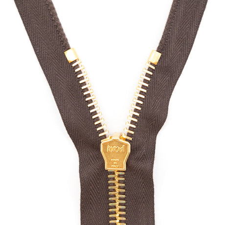 Mood Exclusive Italian Brown and Gold T8 Closed End Metal Zipper - 9"