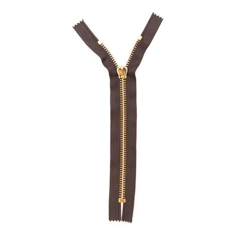 Mood Exclusive Italian Brown and Gold T8 Closed End Metal Zipper - 9"