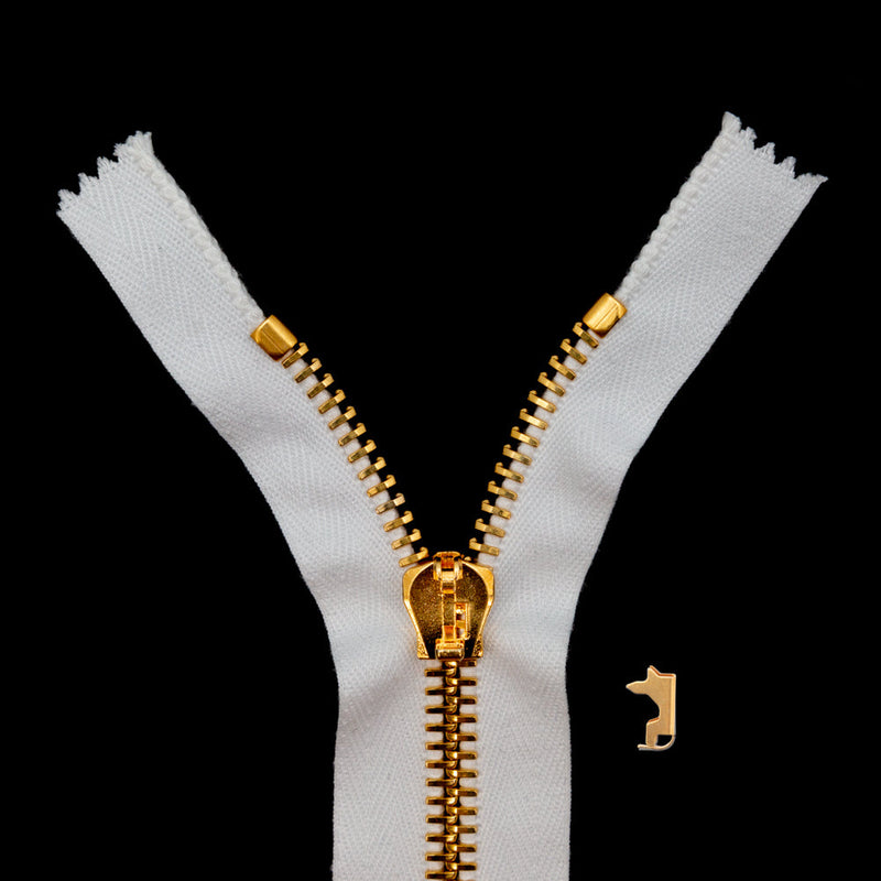 Mood Exclusive Italian Off-White and Gold T8 Closed End Metal Zipper - 9"