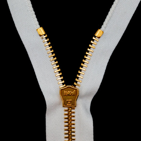 Mood Exclusive Italian White and Gold T8 Closed End Metal Zipper - 9"