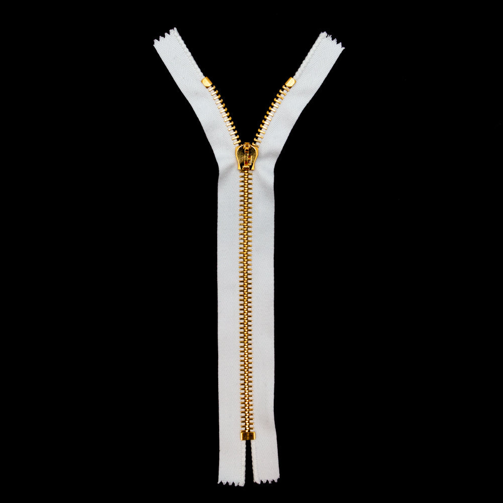 Mood Exclusive Italian White and Gold T8 Closed End Metal Zipper - 9"
