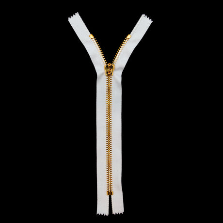 Mood Exclusive Italian White and Gold T8 Closed End Metal Zipper - 9"