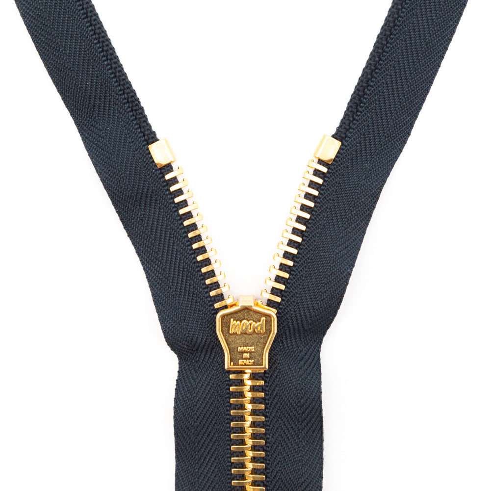 Mood Exclusive Italian Navy and Gold T8 Open End Metal Zipper - 27.5"