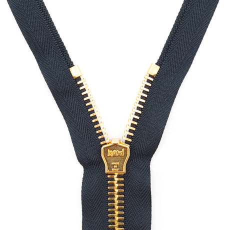 Mood Exclusive Italian Navy and Gold T8 Open End Metal Zipper - 27.5"