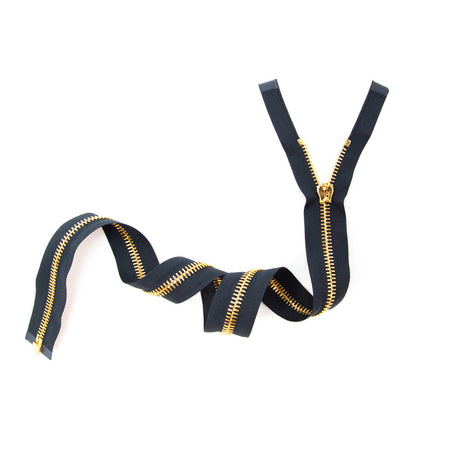 Mood Exclusive Italian Navy and Gold T8 Open End Metal Zipper - 27.5"