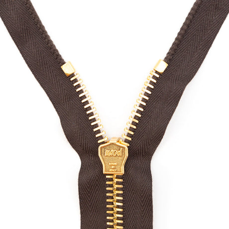 Mood Exclusive Italian Brown and Gold T8 Open End Metal Zipper - 27.5"
