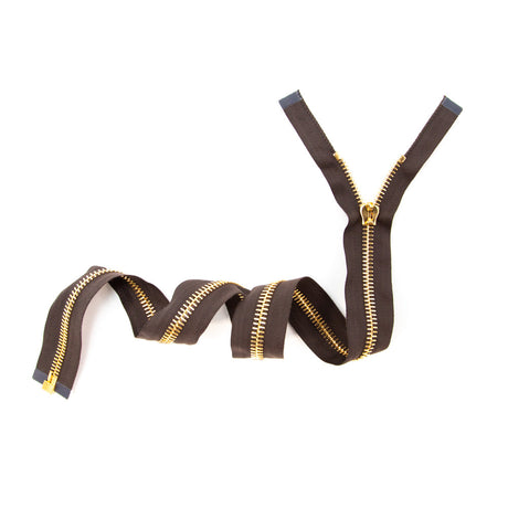 Mood Exclusive Italian Brown and Gold T8 Open End Metal Zipper - 27.5"