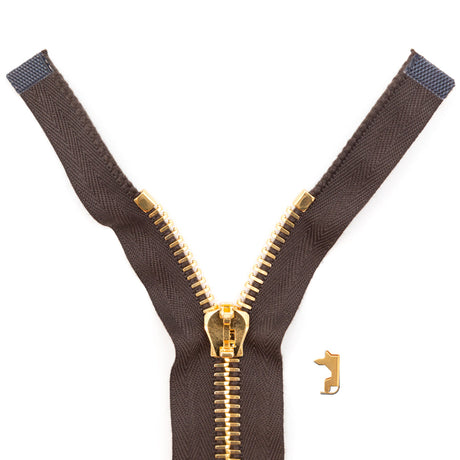 Mood Exclusive Italian Brown and Gold T8 Open End Metal Zipper - 27.5"