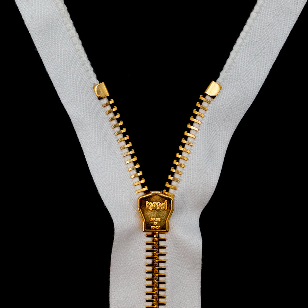 Mood Exclusive Italian Off-White and Gold T8 Open End Metal Zipper - 27.5"