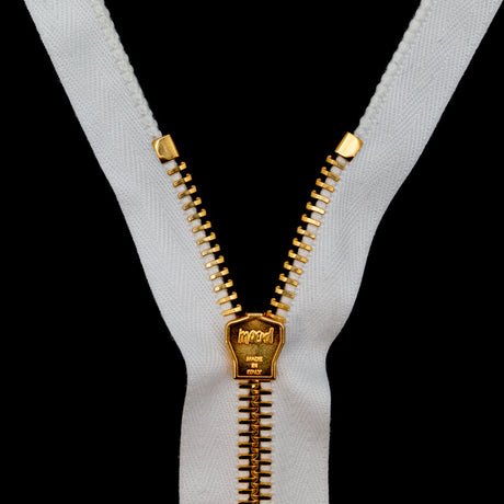 Mood Exclusive Italian Off-White and Gold T8 Open End Metal Zipper - 27.5"