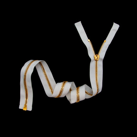Mood Exclusive Italian Off-White and Gold T8 Open End Metal Zipper - 27.5"