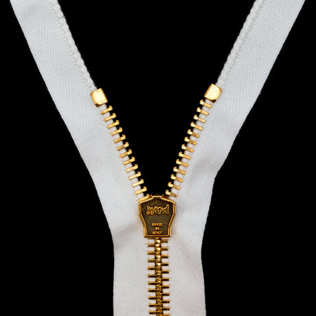 Mood Exclusive Italian White and Gold T8 Open End Metal Zipper - 27.5"