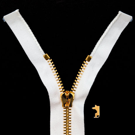 Mood Exclusive Italian White and Gold T8 Open End Metal Zipper - 27.5"