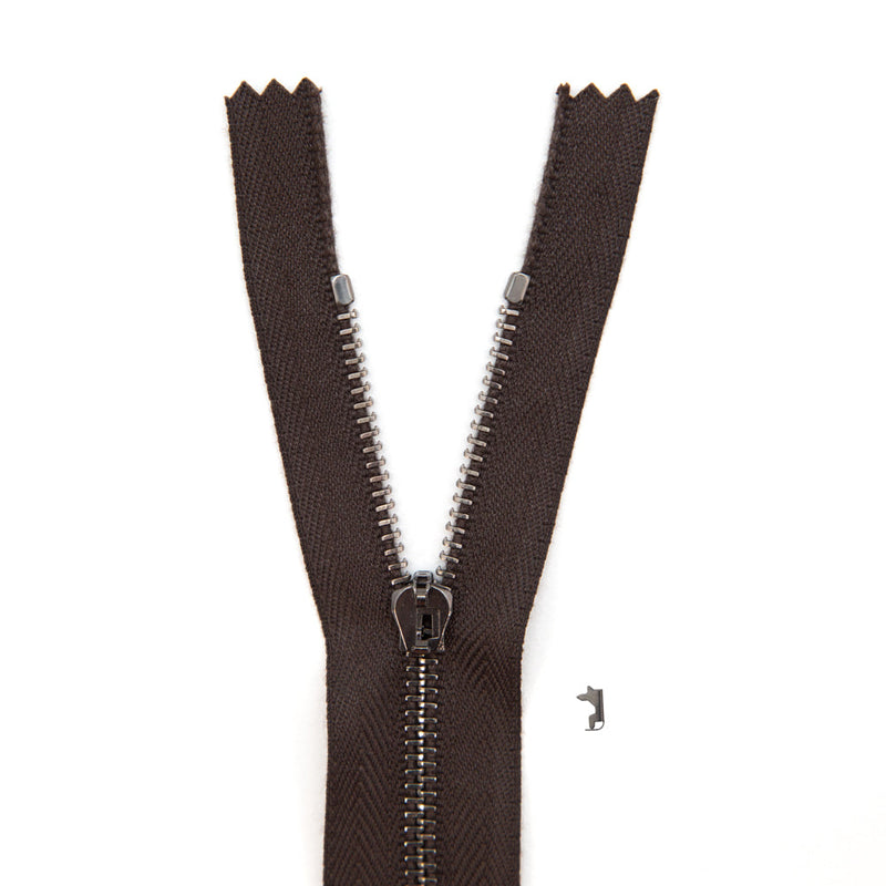 Mood Exclusive Italian Brown and Gunmetal T3 Closed End Metal Zipper - 9"