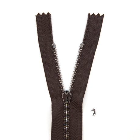 Mood Exclusive Italian Brown and Gunmetal T3 Closed End Metal Zipper - 9"