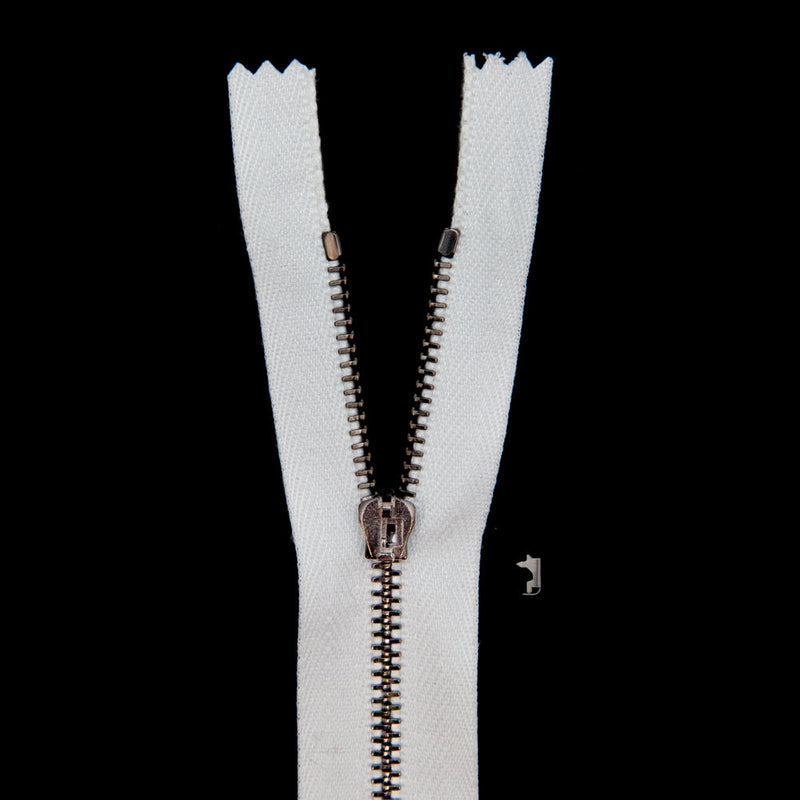Mood Exclusive Italian Off-White and Gunmetal T3 Closed End Metal Zipper - 9"