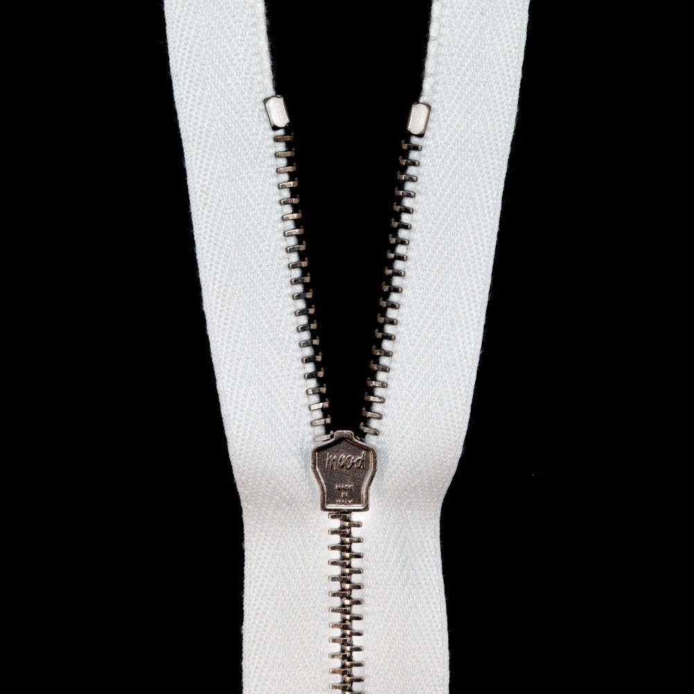 Mood Exclusive Italian White and Gunmetal T3 Closed End Metal Zipper - 9"