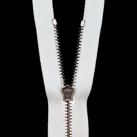 Mood Exclusive Italian White and Gunmetal T3 Closed End Metal Zipper - 9"