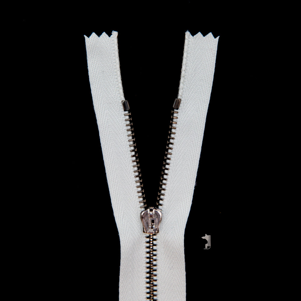 Mood Exclusive Italian White and Gunmetal T3 Closed End Metal Zipper - 9"