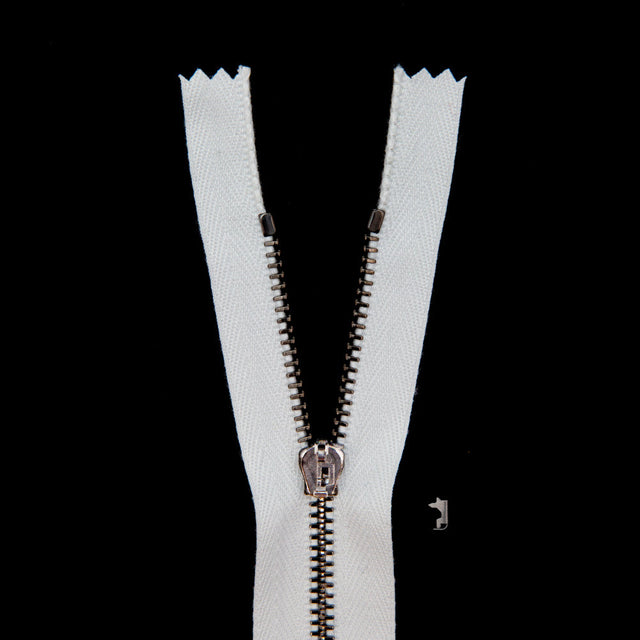Mood Exclusive Italian White and Gunmetal T3 Closed End Metal Zipper - 9"