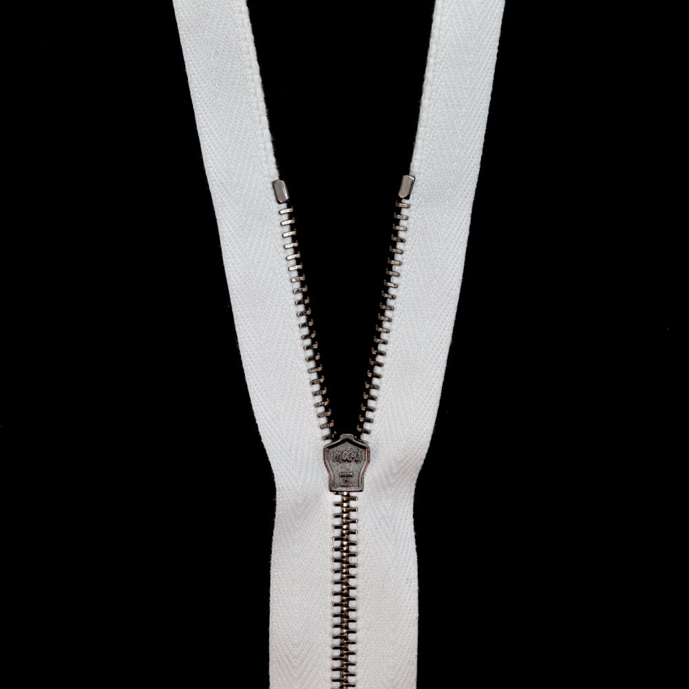 Mood Exclusive Italian White and Gunmetal T3 Open End Metal Zipper - 27.5"
