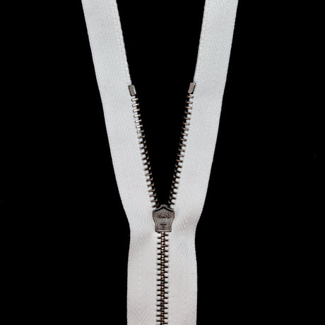 Mood Exclusive Italian White and Gunmetal T3 Open End Metal Zipper - 27.5"