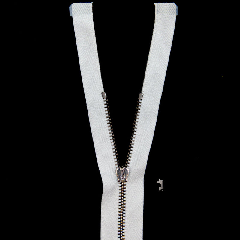 Mood Exclusive Italian White and Gunmetal T3 Open End Metal Zipper - 27.5"