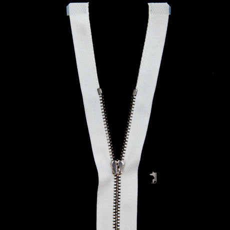 Mood Exclusive Italian White and Gunmetal T3 Open End Metal Zipper - 27.5"
