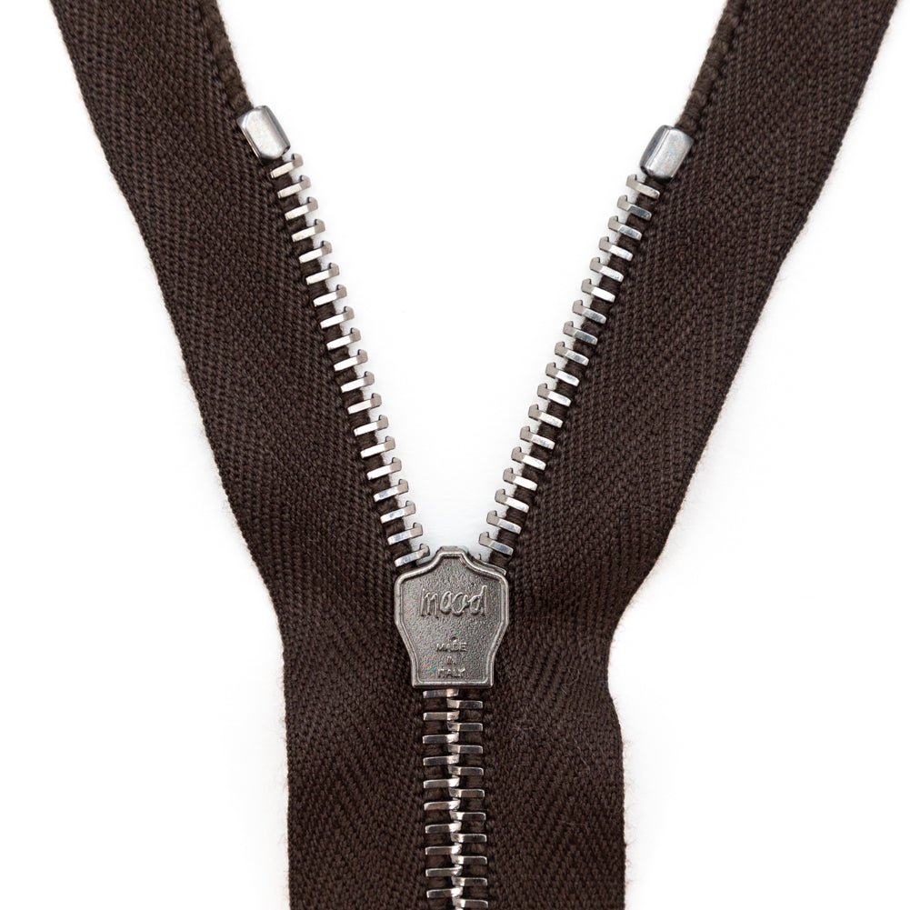 Mood Exclusive Italian Brown and Gunmetal T5 Closed End Metal Zipper - 9"
