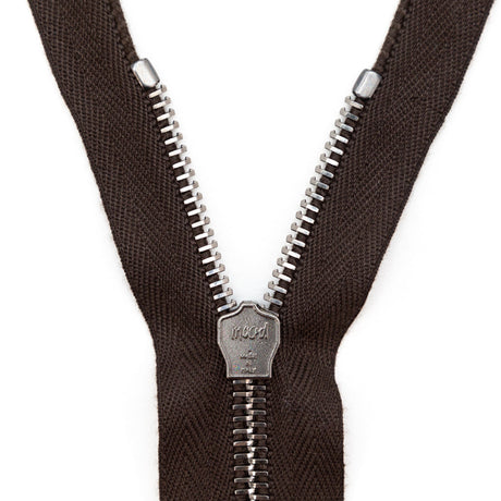 Mood Exclusive Italian Brown and Gunmetal T5 Closed End Metal Zipper - 9"