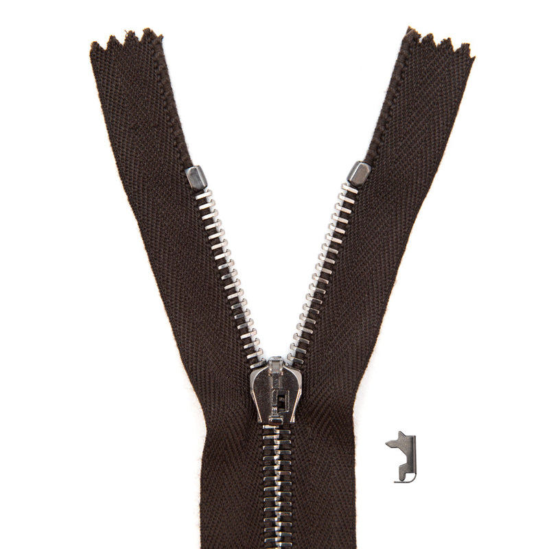 Mood Exclusive Italian Brown and Gunmetal T5 Closed End Metal Zipper - 9"