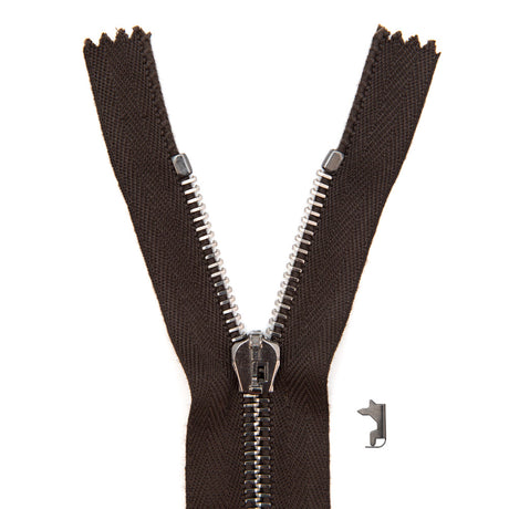 Mood Exclusive Italian Brown and Gunmetal T5 Closed End Metal Zipper - 9"