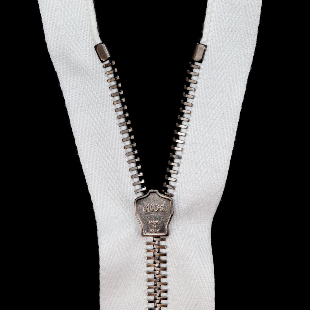 Mood Exclusive Italian Off-White and Gunmetal T5 Closed End Metal Zipper - 9"