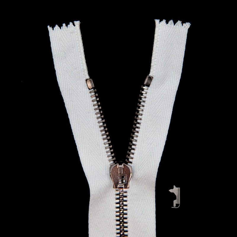 Mood Exclusive Italian Off-White and Gunmetal T5 Closed End Metal Zipper - 9"